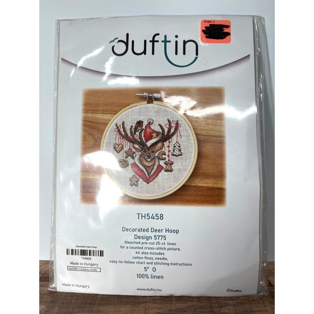 Decorated Deer Cross-Stitch Kit Pre-Cut Linen Fabric For Crafting By Duftin